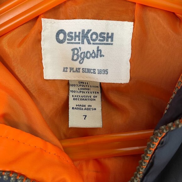 OshKosh Boy's Size 7 Hooded Windbreaker Orange Navy White - Picture 5 of 6
